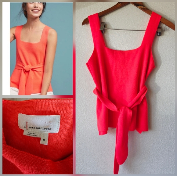 Anthropologie Harloe Belted Knit Top Bright Orange MEDIUM - Picture 5 of 11